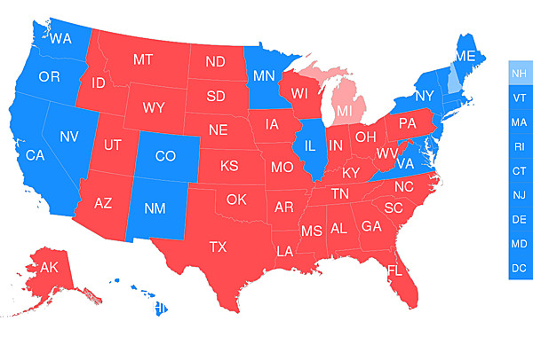 States For Hillary and States for Trmp